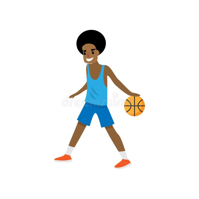 Jogador de basquetebol africano novo de sorriso que vai com bola ilustração stock Jogador de basquetebol africano novo de sorriso que vai com bola ilustração stock