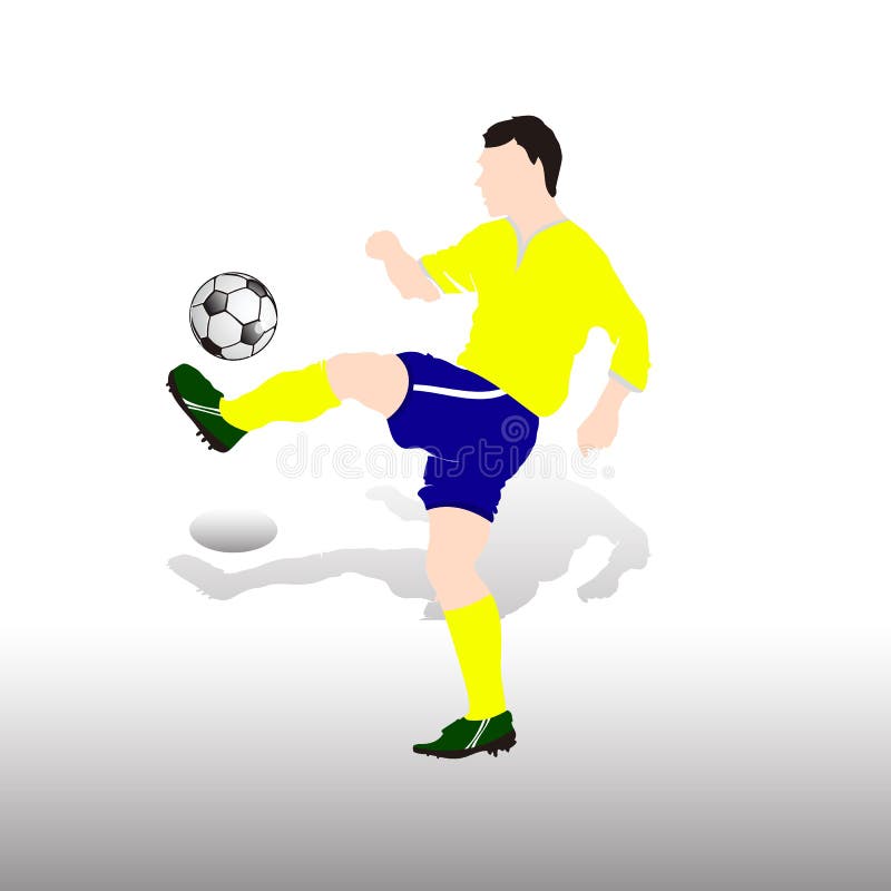 Jogador de futebol colorido com bola