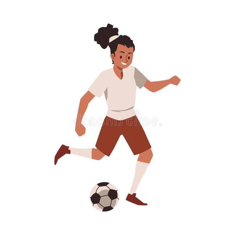 Jovem mulher menina futebol jogador de futebol chutar pênalti bola passe  pênalti tiroteio no campo de futebol fan stand time objetivo ação atividade  desportista profissional ilustração vetorial