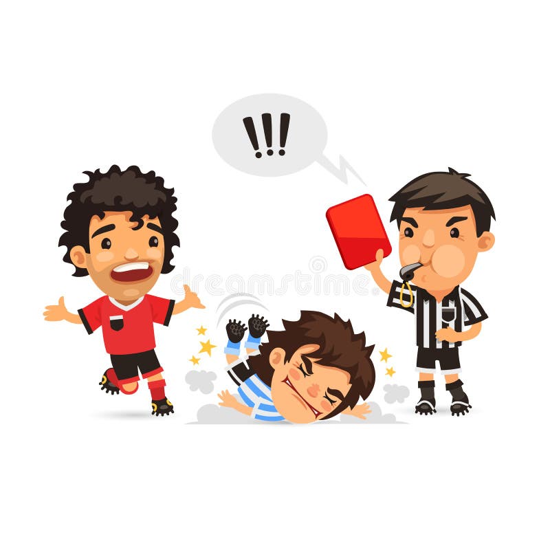 Jogador de futebol que que faz a falta e o árbitro do equipamento ilustração do vetor Jogador de futebol que que faz a falta e o árbitro do equipamento ilustração do vetor