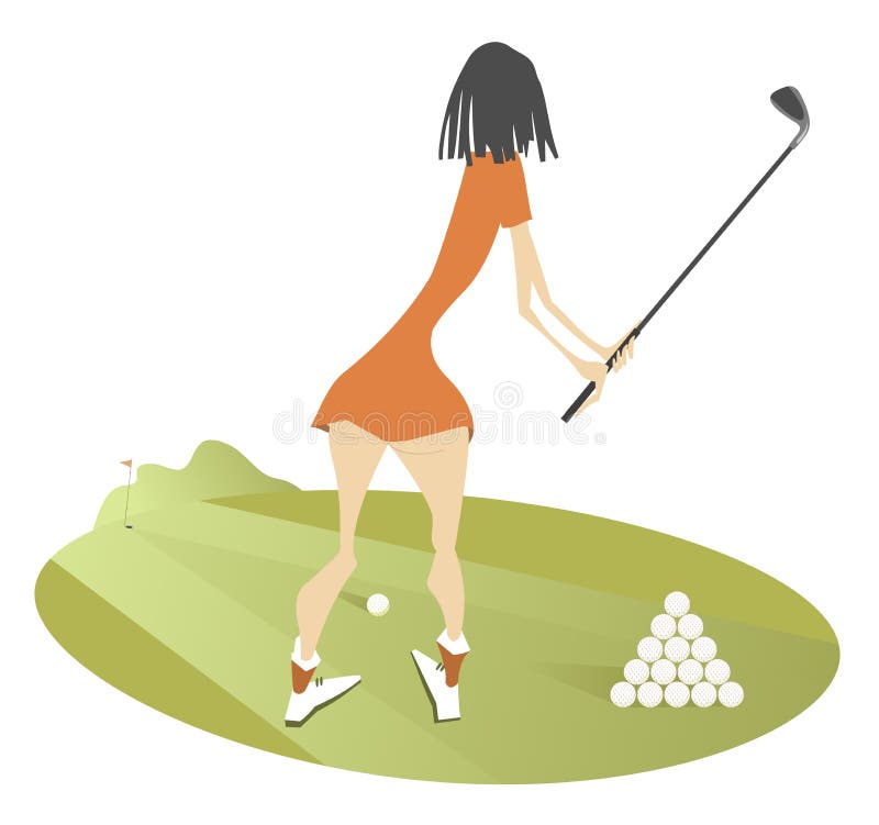 Jogador de golfe da jovem mulher na ilustração do campo de golfe isolada ilustração royalty free Jogador de golfe da jovem mulher na ilustração do campo de golfe isolada ilustração royalty free