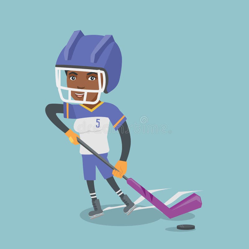 Jogador de hóquei em gelo africano novo com uma vara ilustração royalty free Jogador de hóquei em gelo africano novo com uma vara ilustração royalty free