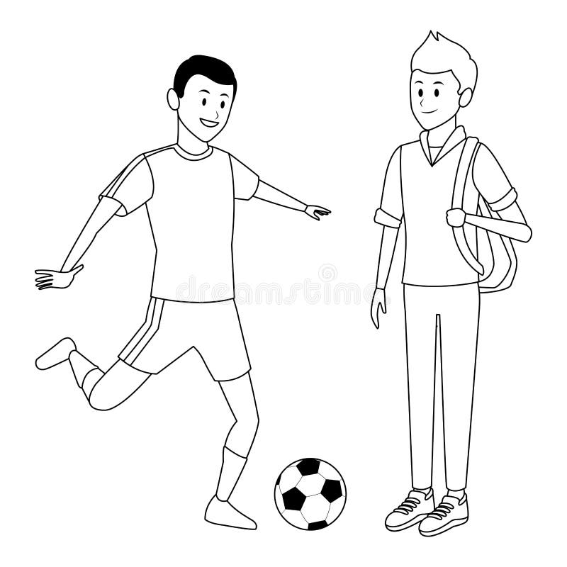 Futebol futebol esporte jogo desenhos animados em preto e branco imagem  vetorial de jemastock© 300394192