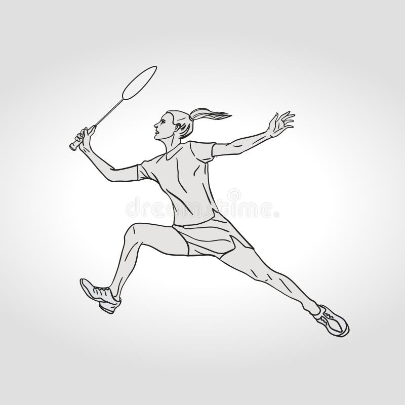 Jogador fêmea do badminton Ilustração desenhada mão ilustração stock Jogador fêmea do badminton Ilustração desenhada mão ilustração stock