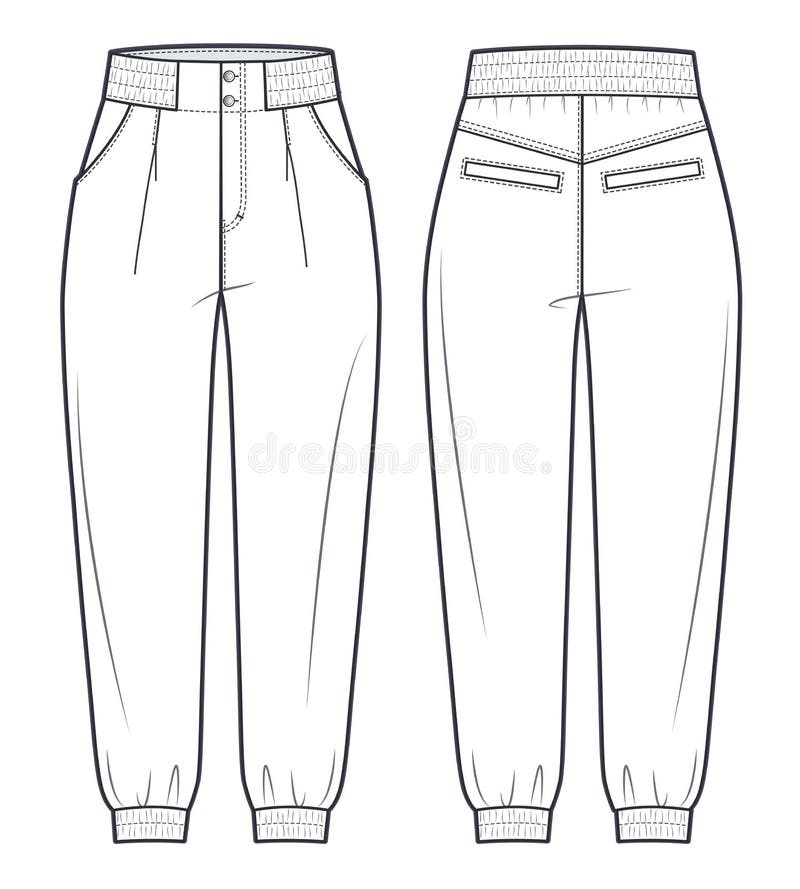 Jogger Pants Fashion Flat Technical Drawing Template. Stock Vector ...
