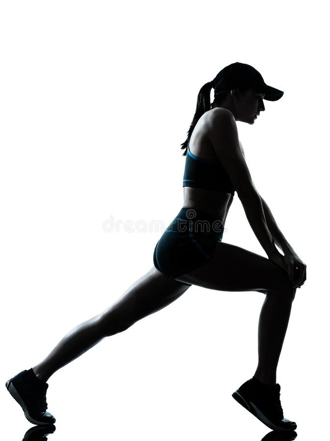 Jogger бегуна женщины протягивая силуэт подогрева стоковая фотография rf Jogger бегуна женщины протягивая силуэт подогрева стоковая фотография rf