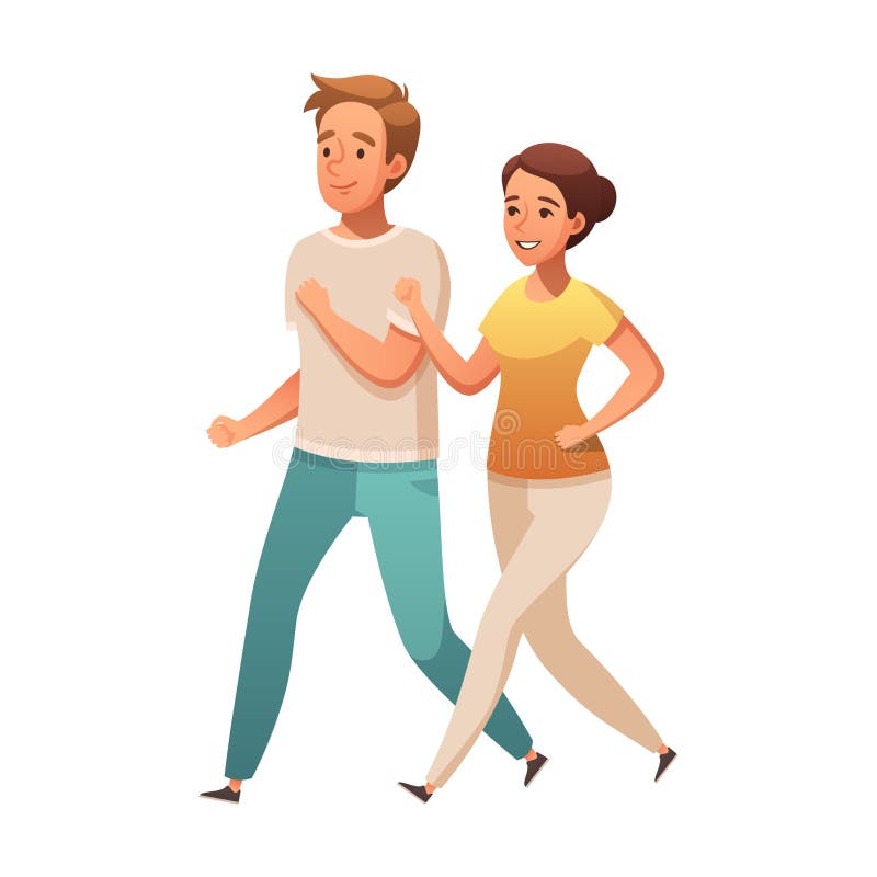 Jogging Couple Cartoon Composition Stock Vector - Illustration of woman ...