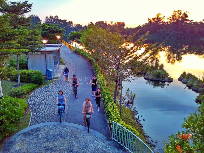 Jogging and cycling in Punggol