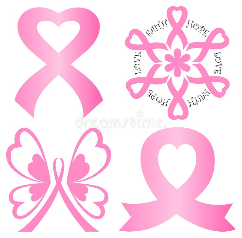 Jogo cor-de-rosa da fita do cancro da mama ilustração stock Jogo cor-de-rosa da fita do cancro da mama ilustração stock