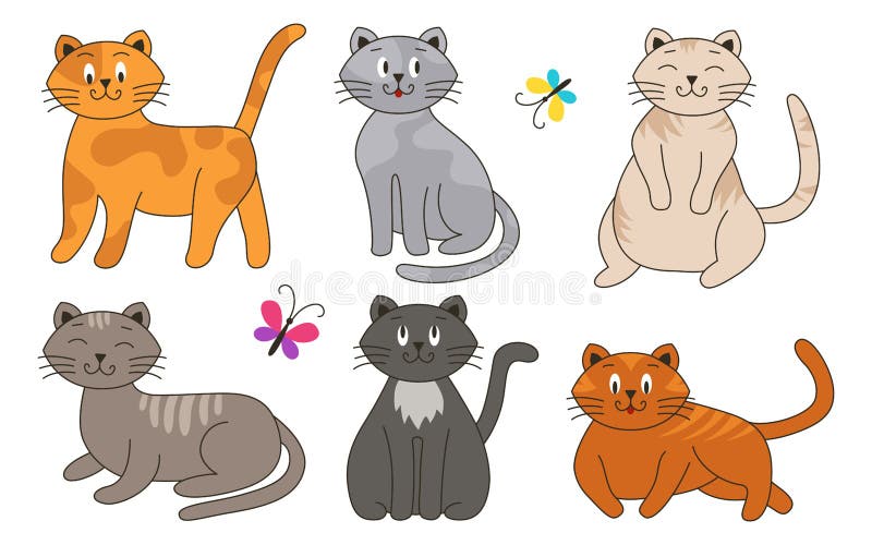 Jogo De Animação De Gatos, Animais De Estimação Coloridos E Achatados  Ilustração do Vetor - Ilustração de colar, cara: 224958039