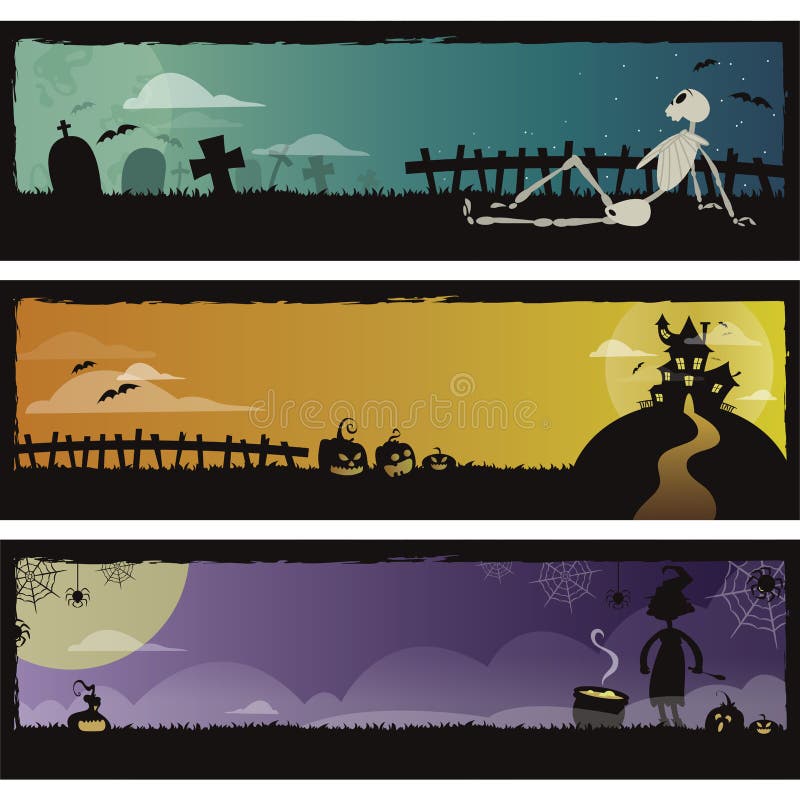 Jogo de 3 bandeiras de Halloween ilustração stock Jogo de 3 bandeiras de Halloween ilustração stock