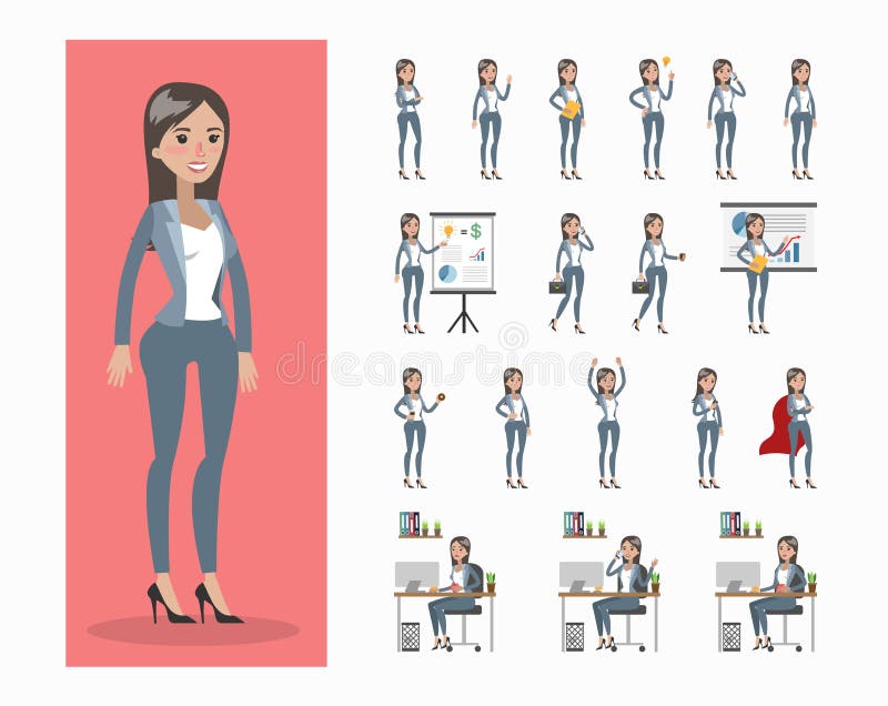 Jogo de caracteres da mulher de negócios ilustração stock Jogo de caracteres da mulher de negócios ilustração stock