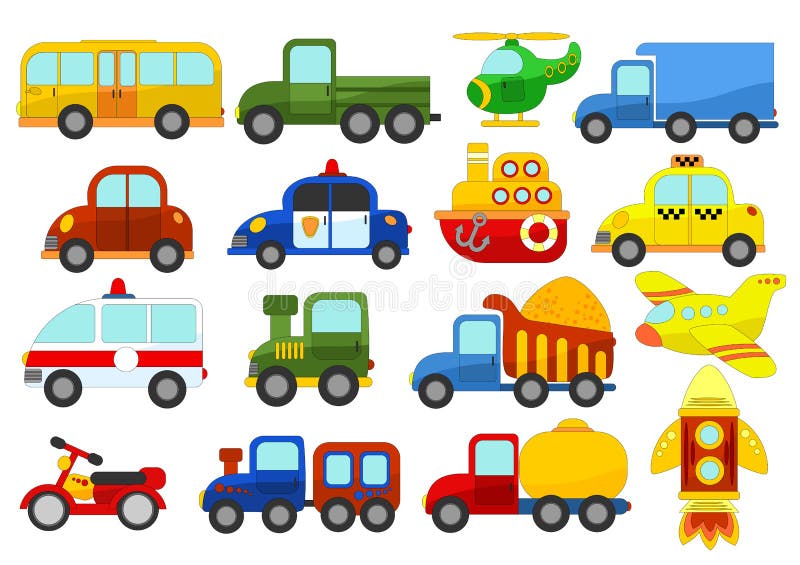 Jogo de carros diferentes no fundo branco ilustração do vetor Jogo de carros diferentes no fundo branco ilustração do vetor