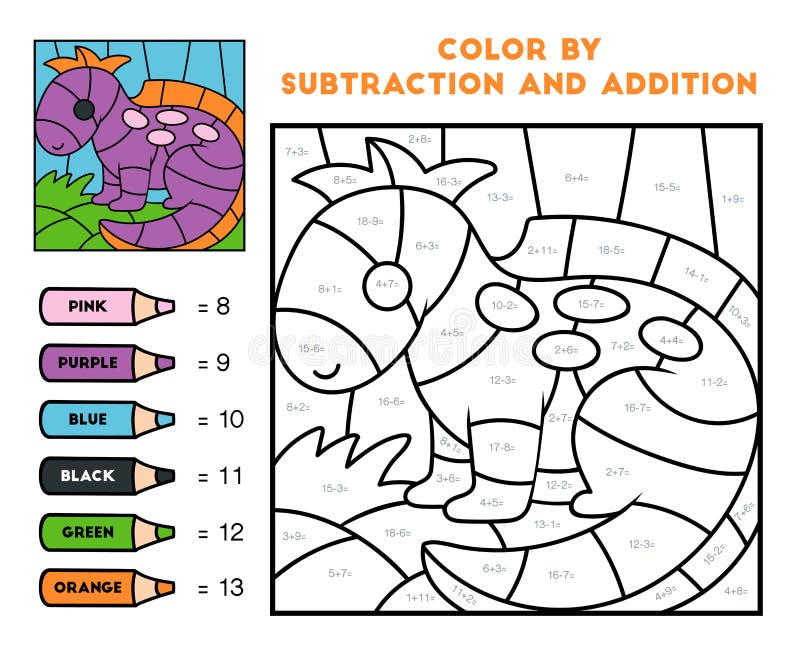 Jogo De Educação Colorido Por Adição E Subtração Para O Dinossauro Infantil  Ilustração do Vetor - Ilustração de suficiência, contagem: 221749386