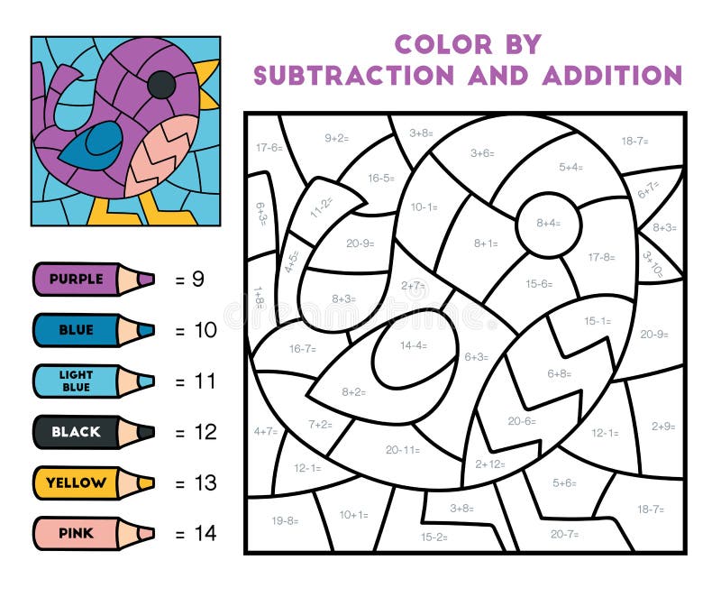 Jogo De Educação Colorido Por Adição E Subtração Para O Dinossauro Infantil  Ilustração do Vetor - Ilustração de enigma, figura: 214943549