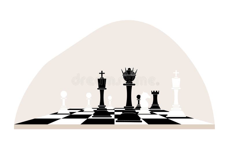 Tabuleiro de xadrez e peças de xadrez jogo de tabuleiro de estratégia  isolado no fundo branco ilustração de desenho vetorial