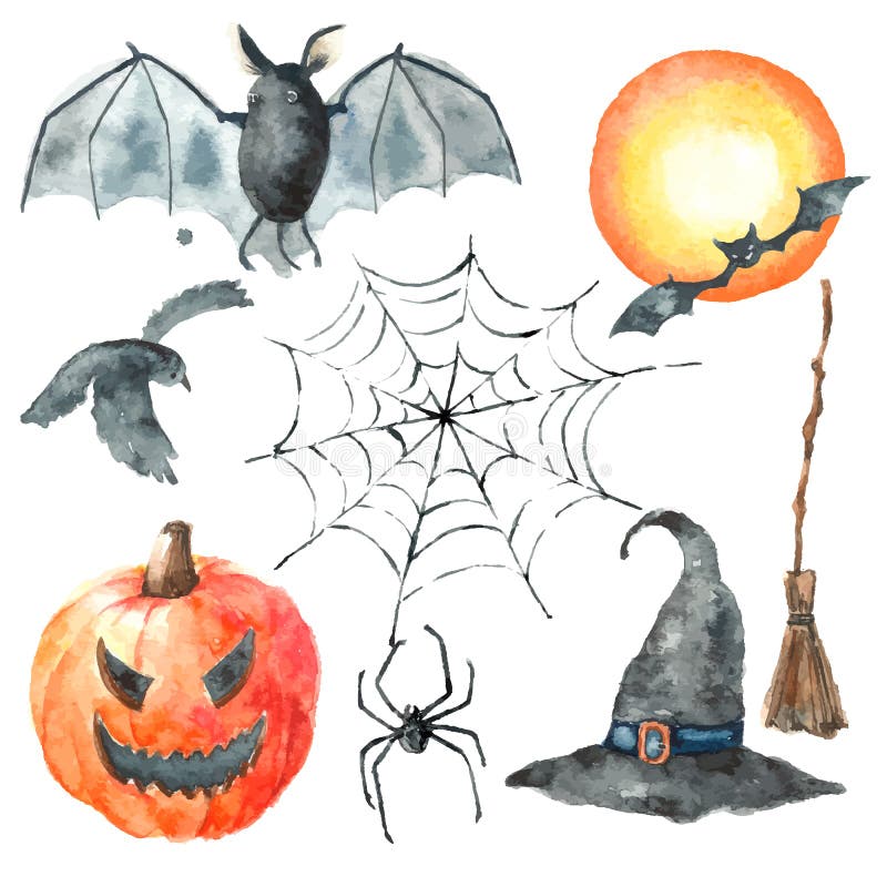 conjunto de desenhos animados de vetor doole desenhado à mão de objetos e  símbolos de halloween. esboço de fantasma, abóbora, osso, veneno, crânio,  livro de feitiços, gato, vela, morcego, túmulo 11593806 Vetor