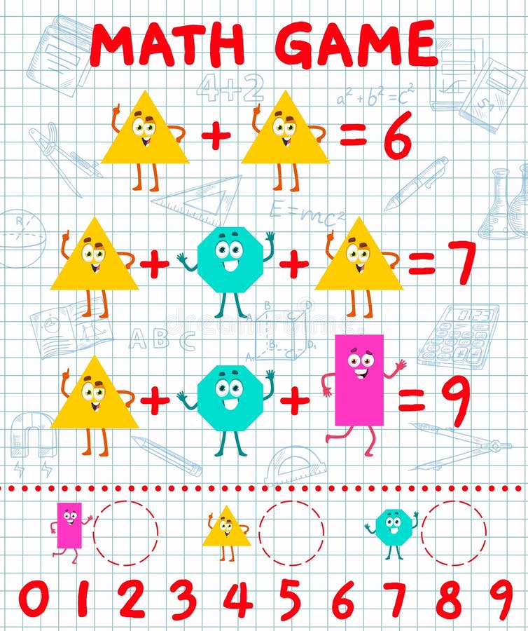 Quiz de planilha de jogo de matemática de personagens de forma matemática