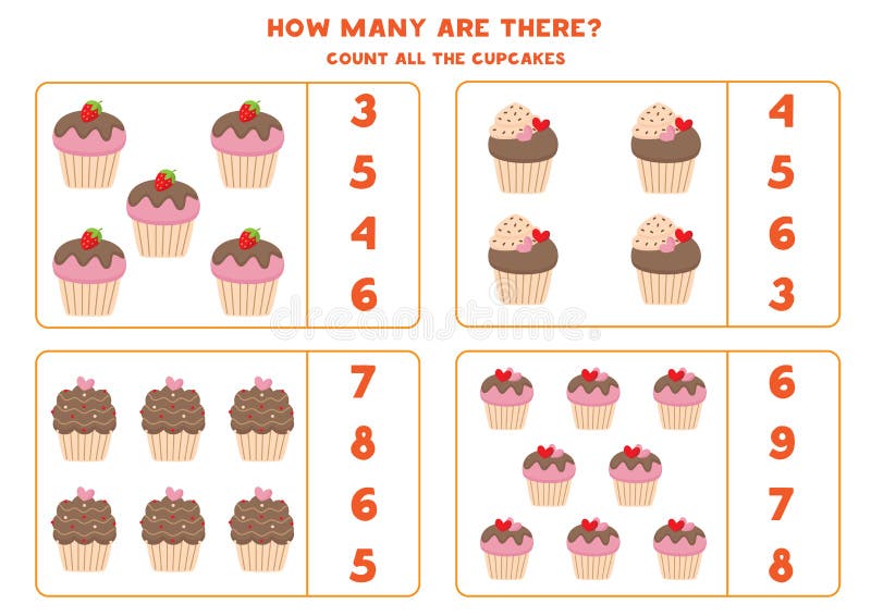 Jogo De Matemática Com Cupcakes. Conte E Circule a Resposta Certa.  Ilustração do Vetor - Ilustração de chocolate, enigma: 189181280