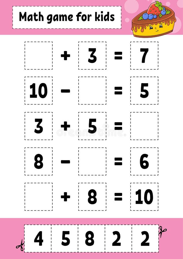 Jogo de matemática para crianças. planilha de desenvolvimento de educação.  página de atividades com fotos.