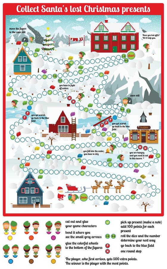 Mapa De Natal Com Labirinto Jogo De Tabuleiro De Risco Para Crianças  Boardgame No Estilo Cartoon Papai Noel, Veado, Pé-grande E E Ilustração do  Vetor - Ilustração de educacional, cervos: 164331663