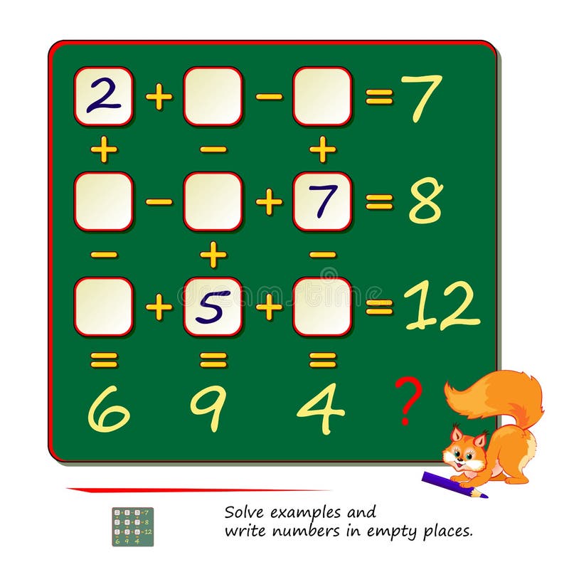 Jogo Quebra Cabeça Lógica Matemática Para Mais Inteligente Resolva Exemplos  vetor(es) de stock de ©Nataljacernecka 383006262