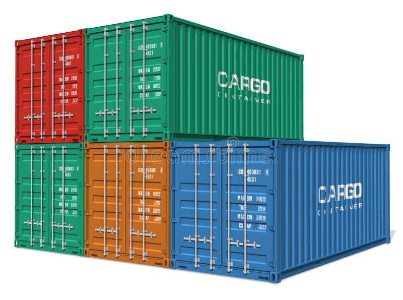 Set of color cargo containers isolated over white background. Set of color cargo containers isolated over white background