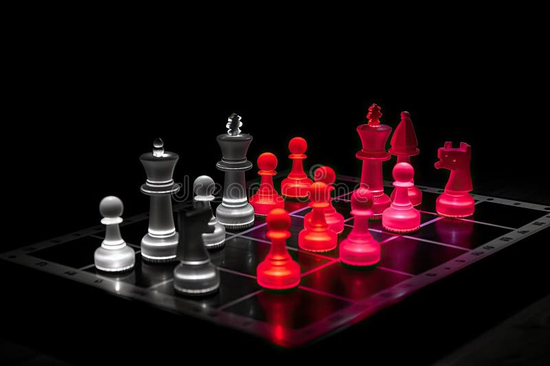 Jogo de xadrez neon com peças dispostas em uma posição clássica de  xeque-mate criada com ia generativa