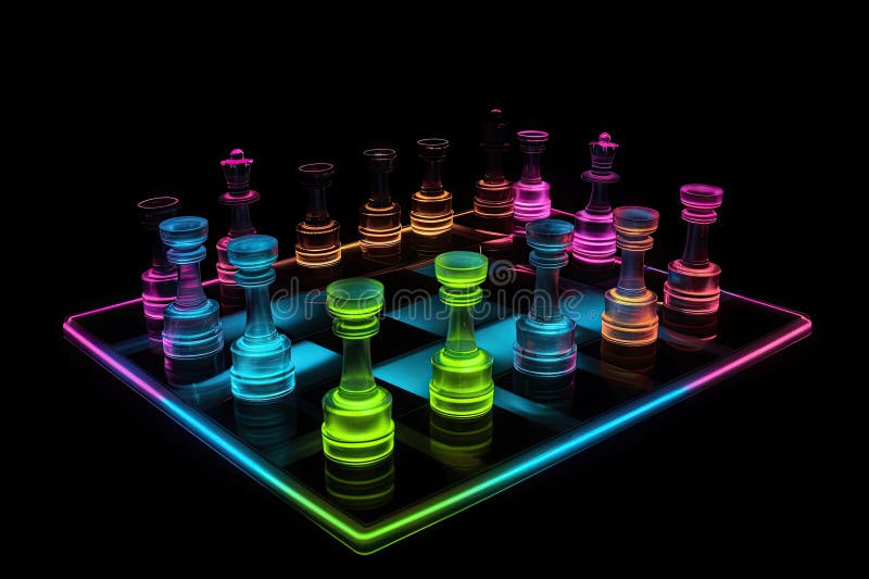 Jogo De Xadrez Neon Com Peças Instaladas Em Uma Posição Clássica De Xeque- mate Ilustração Stock - Ilustração de inteligência, placa: 276982297