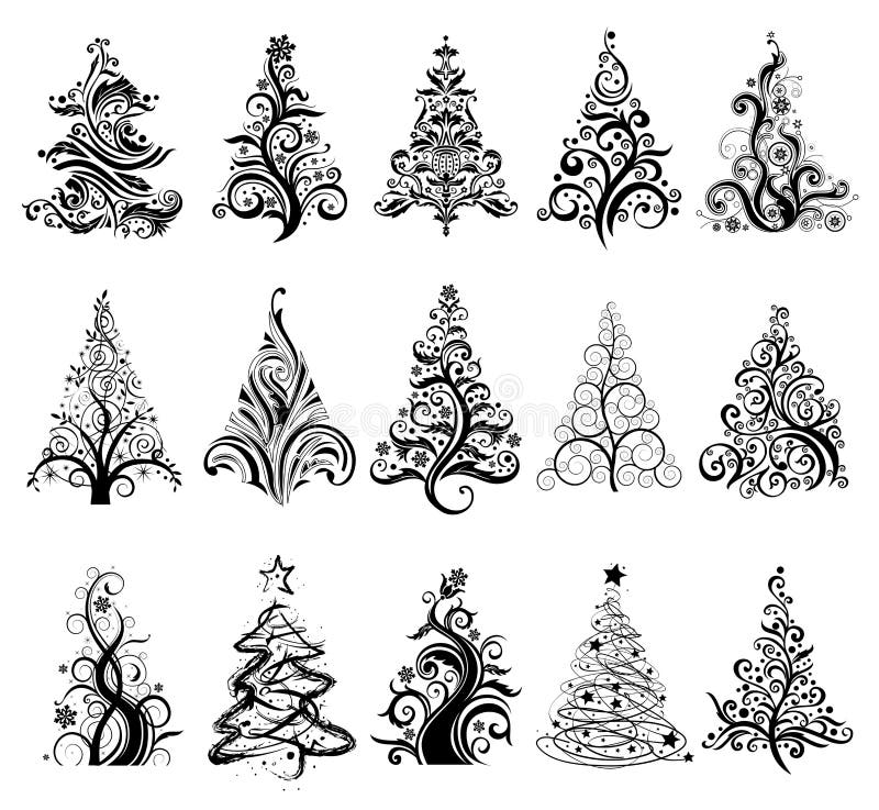 Jogo de árvores de Natal luxuosas ilustração stock Jogo de árvores de Natal luxuosas ilustração stock