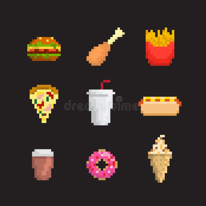 Vetores de Pixel Arte Comida Computador Design Padrão Sem Emenda Fundo  Ilustração Pixelizada Restaurante Elemento Fastfood Retrô Jogo Web Gráfico  De Vetor e mais imagens de Pixelado - iStock