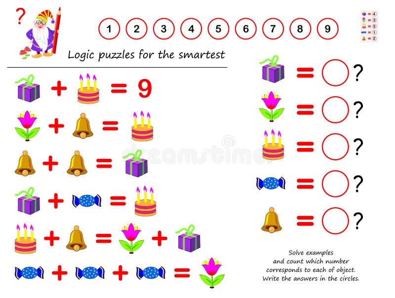 O Jogo Do Enigma Da Lógica Matemática Para Mais Esperto Resolve Exemplos E  Conta O Valor De Cada Peixe Escreva Os Números Nos Cír Ilustração do Vetor  - Ilustração de brainteaser, entretenimento