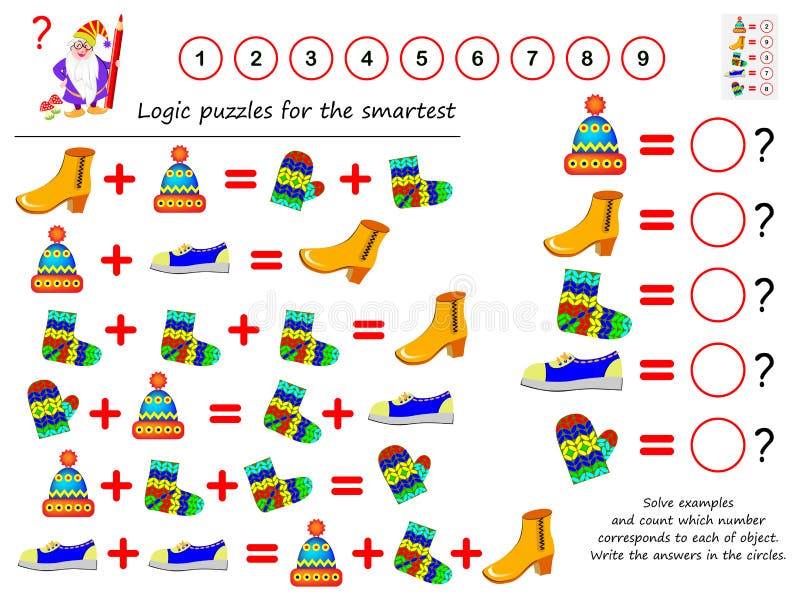 O Jogo Do Enigma Da Lógica Matemática Para Mais Esperto Resolve Exemplos E  Contagem Que Dos Números Corresponde a Cada Um Do Obje Ilustração do Vetor  - Ilustração de labirinto, correto: 147140169