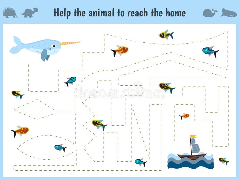 Jogo De Labirinto. Educacional Crianças Dos Desenhos Animados Jogo Para  Crianças De Idade Pré-escolar. Ajude A Encontrar O Caminho De Volta Para O  Pinguim Do Ártico E Alimente-o Com Peixes. Ilustração Vetorial