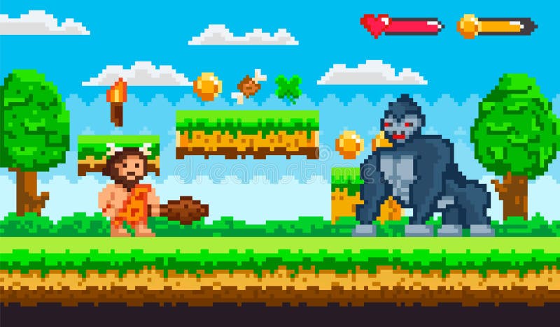 Design De Layout Do King Kong Em Pixelgame. Gorila Ataca Humanidade Segura  Garota De Pixel Nas Mãos Ilustração do Vetor - Ilustração de humanidade,  gorila: 213361279