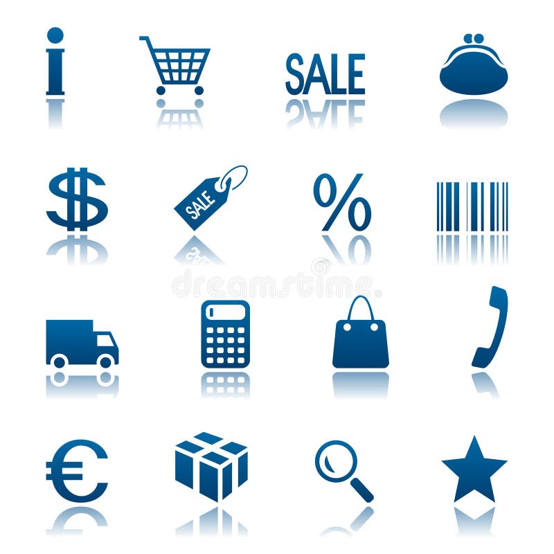 Set of blue shopping icons. Set of blue shopping icons