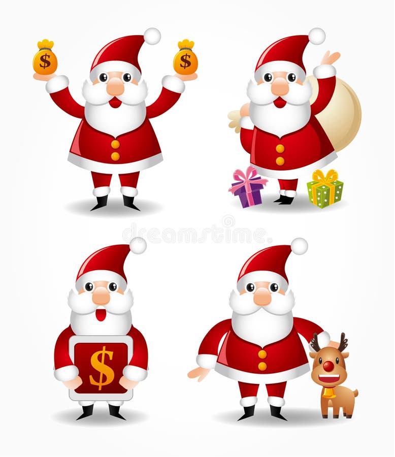 Jogo do ícone de Papai Noel dos desenhos animados ilustração stock Jogo do ícone de Papai Noel dos desenhos animados ilustração stock