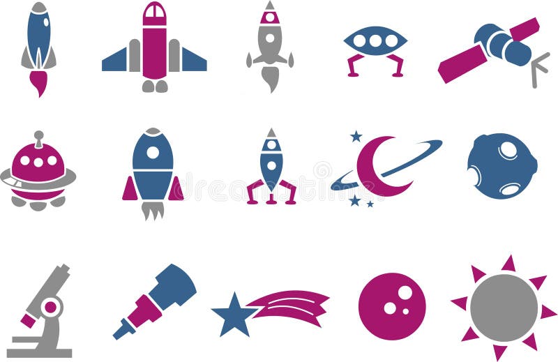 Vector icons pack - Blue-Fuchsia Series, space collection. Vector icons pack - Blue-Fuchsia Series, space collection