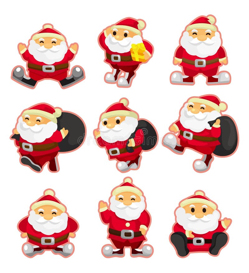 Jogo do ícone do Natal de Papai Noel dos desenhos animados ilustração royalty free Jogo do ícone do Natal de Papai Noel dos desenhos animados ilustração royalty free