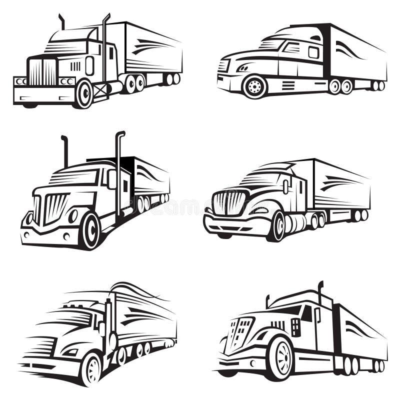 Monochrome collection of a trucks with trailer. Monochrome collection of a trucks with trailer