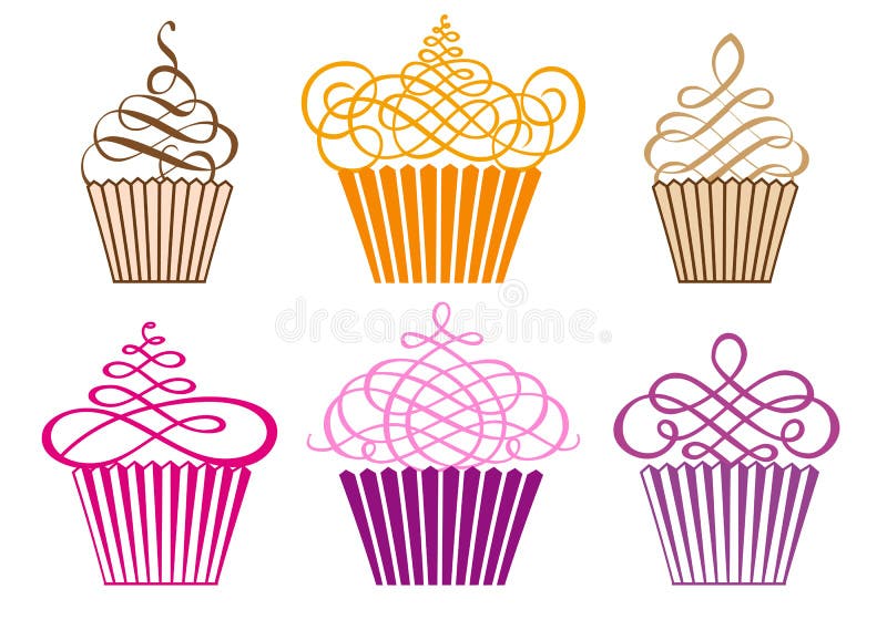 Conjunto de cupcakes, vetor ilustração stock