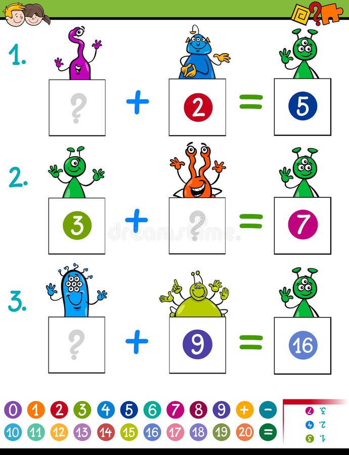 Jogo Educacional Da Matemática Para Crianças Atividade De Harmonização Da  Matemática Contando O Jogo Para Crianças, Adição Ilustração do Vetor -  Ilustração de elementar, professor: 102858624