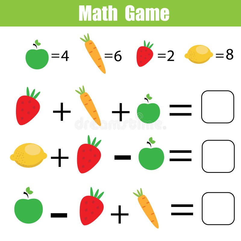 Conjunto Jogos Matemáticos Matemática Jogo Educativo Para Crianças Tarefa  Contagem imagem vetorial de ek_tim© 393772670