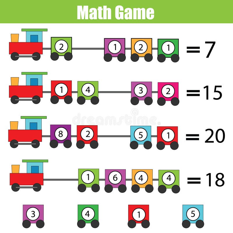 Jogo educacional da matemática para crianças Aprendendo a adição ilustração royalty free Jogo educacional da matemática para crianças Aprendendo a adição ilustração royalty free