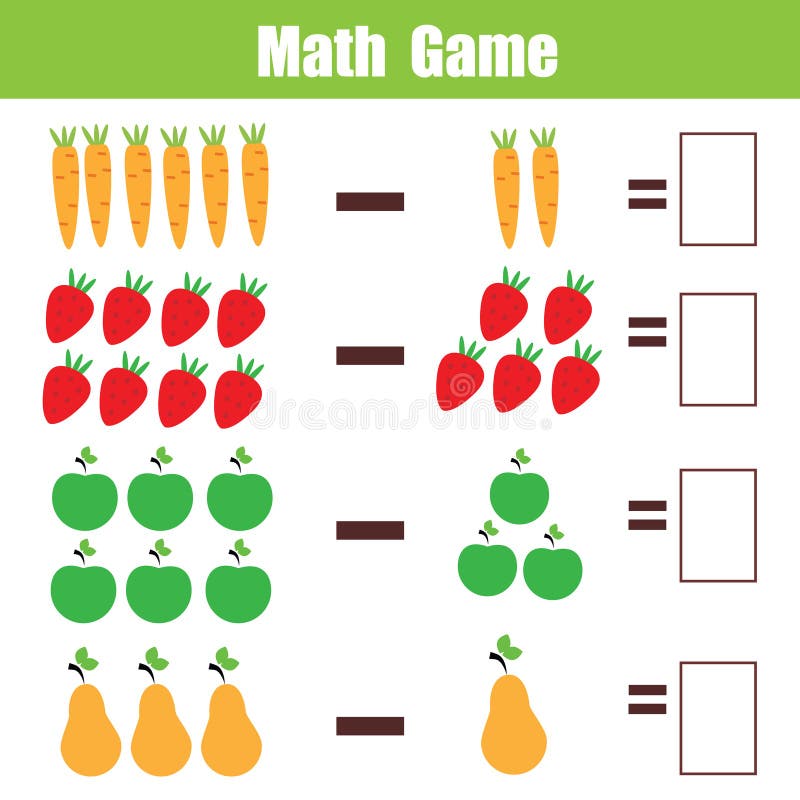 Jogo De Lógica Matemática. Tarefas De Atenção Para Crianças. Folha De  Atividades Para Crianças. Royalty Free SVG, Cliparts, Vetores, e  Ilustrações Stock. Image 182476170