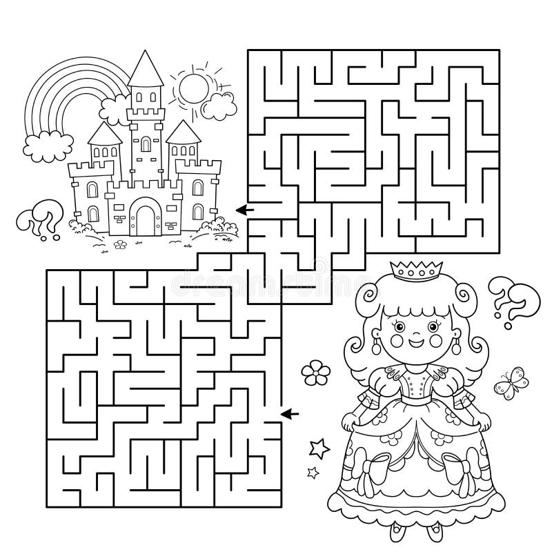 Jogo de labirinto com princesa e castelo