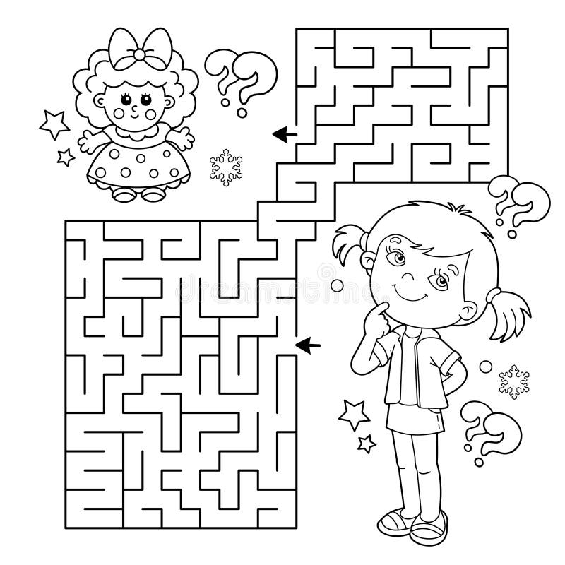 Boneca De Desenho Animado Ou Garotinha Para Colorir Página Ou Livro. Conceito De Brinquedo Infantil. Ilustração a Preto E Branco Ilustração Stock - Ilustração de feliz, boneca: 201256087