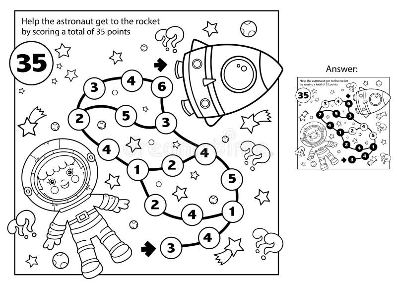 Jogo de matemática infantil subtração e adição de números livro de colorir  com foguete espacial mini tarefa
