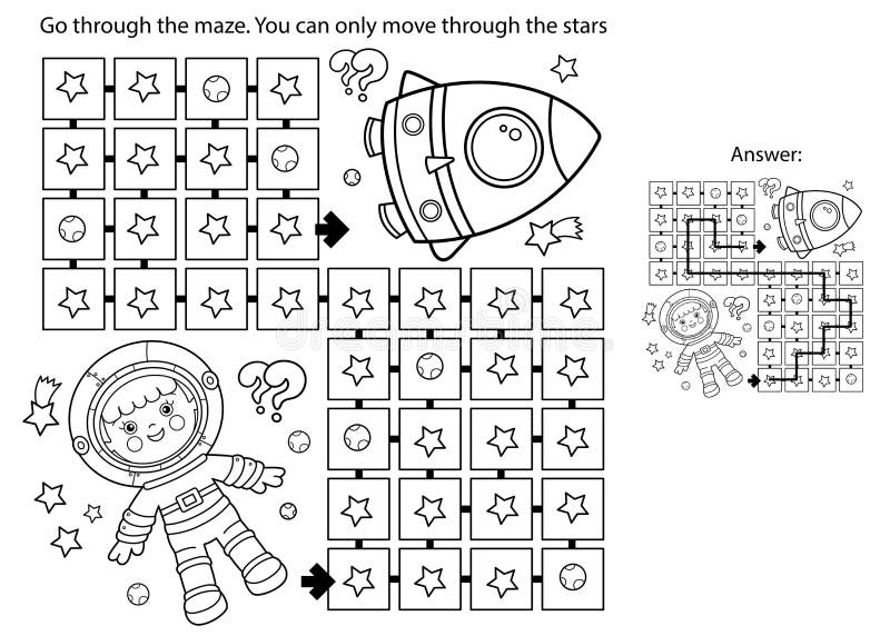 Jogo Labirinto Ou Labirinto. Quebra-cabeça. Esboço Da Página De Colorir Do  Desenho Animado Astronauta Com Foguete No Espaço. Peque Ilustração do Vetor  - Ilustração de maneira, contorno: 232334973