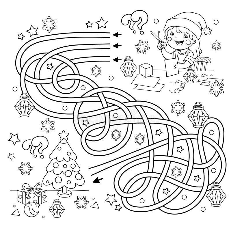 jogo de quebra-cabeça de labirinto de natal para crianças. delinear  labirinto ou labirinto. encontre o jogo de caminho com o pássaro de natal.  8718262 Vetor no Vecteezy